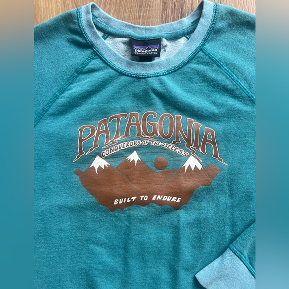 Patagonia Mountain Graphic Midweight Crew Sweatshirt Teal Hiking Layer Women’s S - Picture 5 of 12